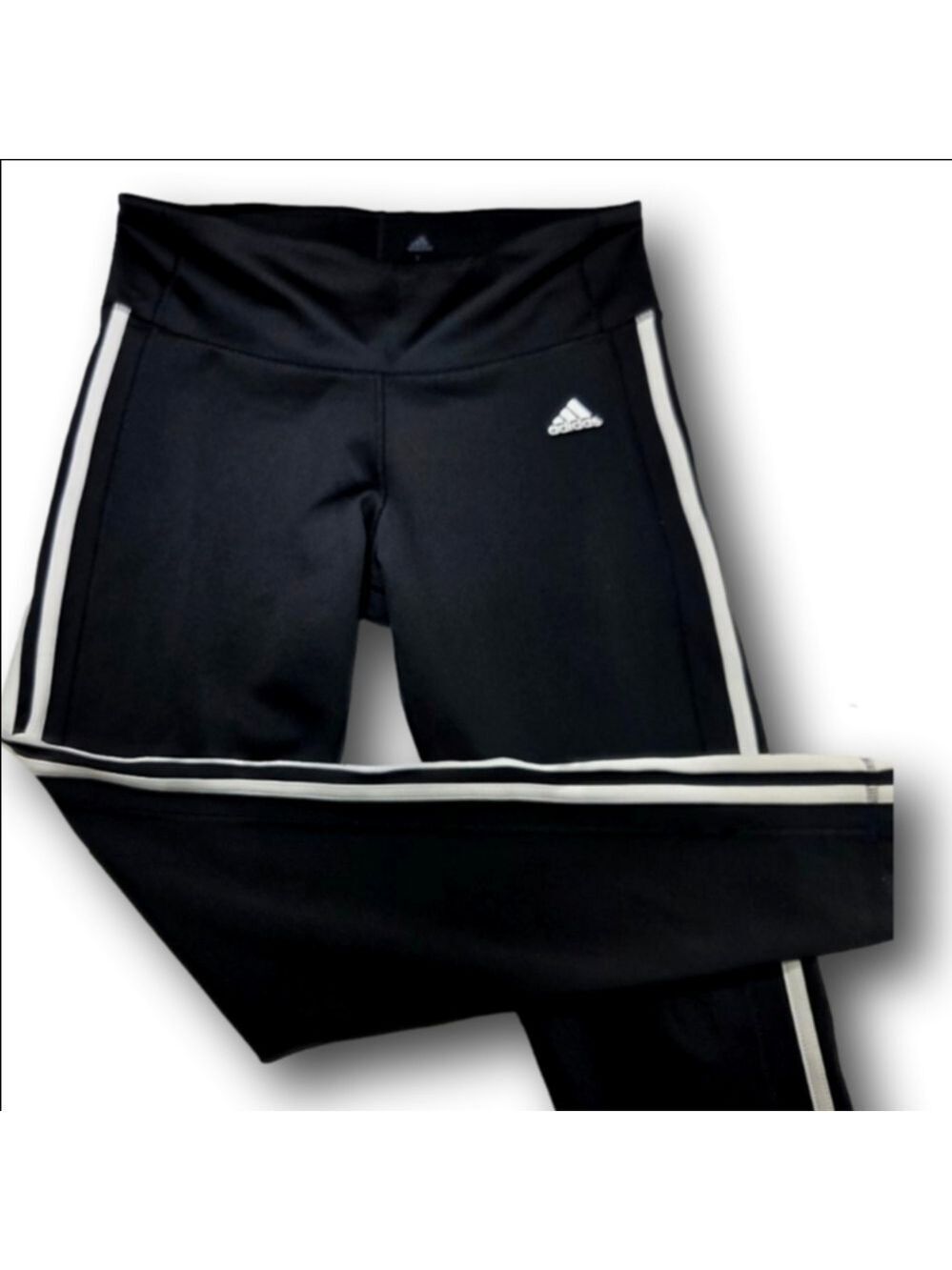 Women's Adidas Black & White Striped Climalite Leggings L